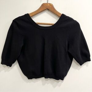 Ba&sh black cropped short sleeve sweater top modal cotton scoop back medium